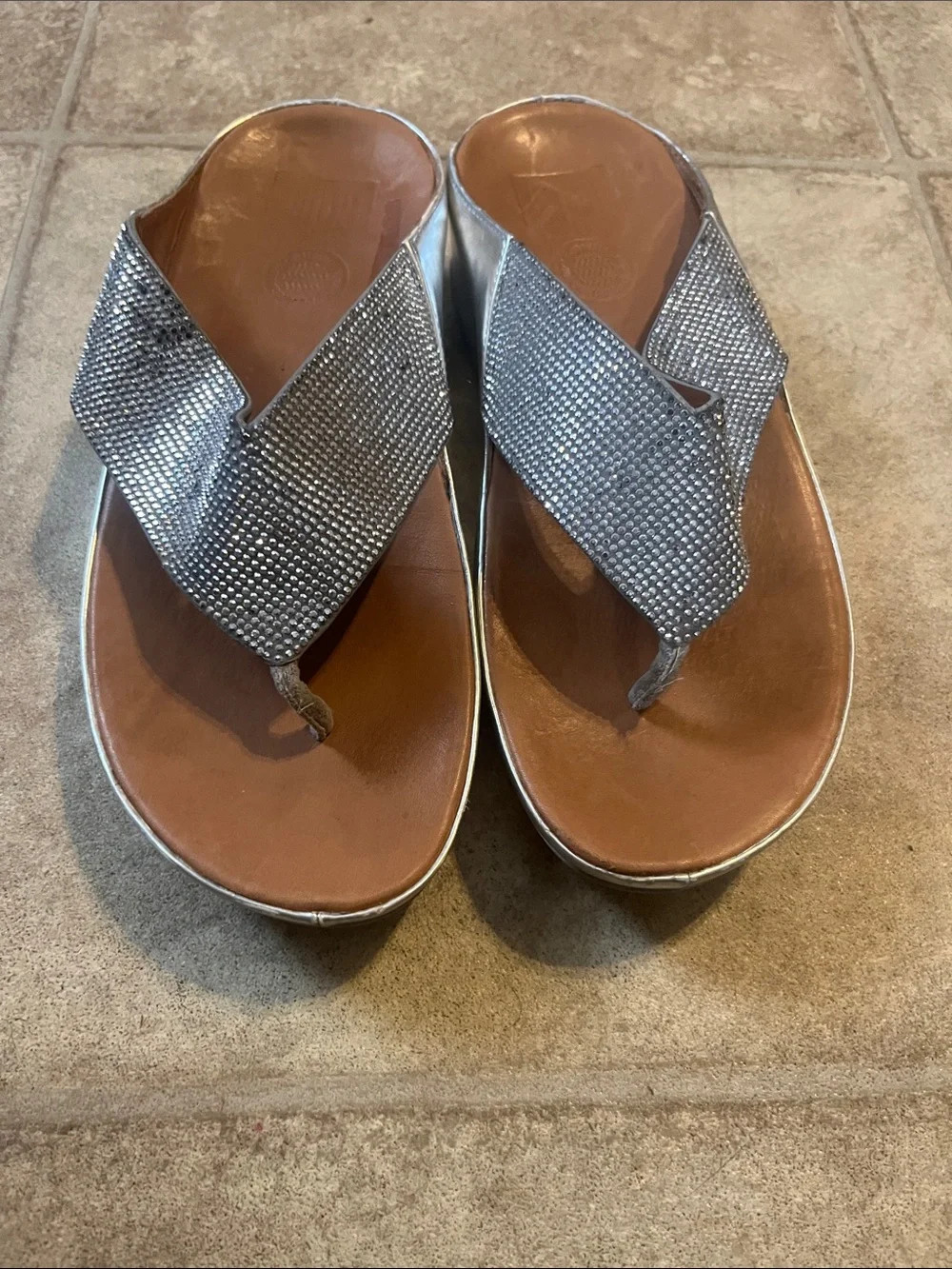 Women Fitflop Silver Lulu Glitz Thong Sandal Comfortable Orthopedic Leather